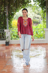 Festive Georgette Schiffli Kutchi Work Peplum Top for Navratri β¨π